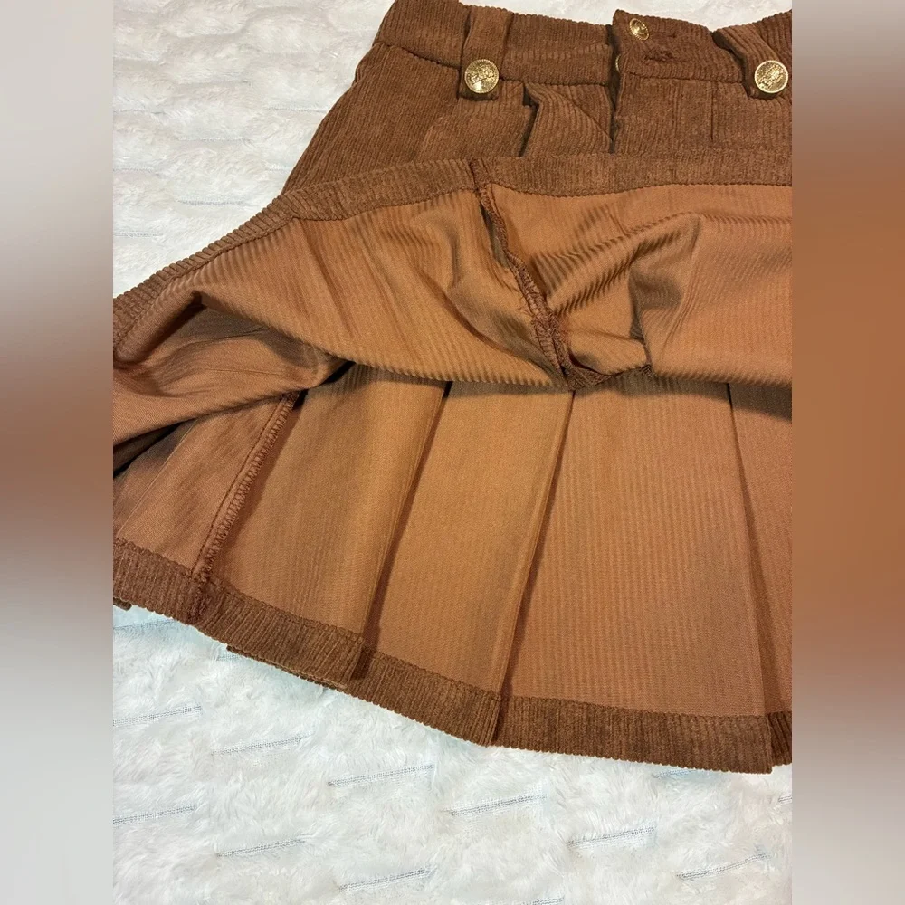 SHEIN Cute vintage coffee pleated corduroy skirt - Size XS